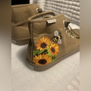 BANGS Sunflower Embroidered High-Top Sneakers Olive Canvas
